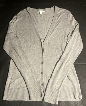New York & Company Gray Button Front Cardigan Sweater Women’s Medium M
